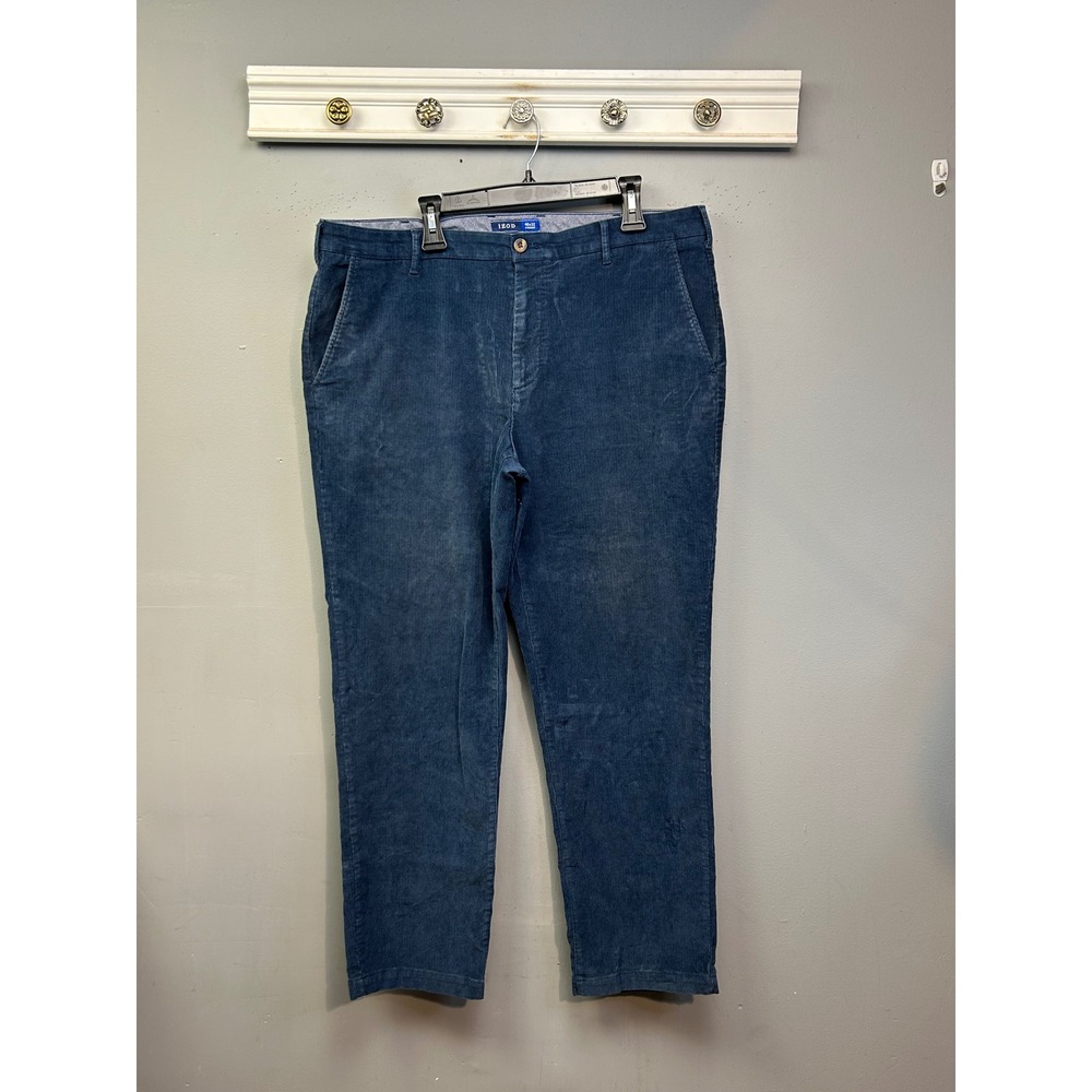 IZOD Pants Mens 40x32 Blue Corduroy Straight Leg Cotton Stretch Trousers